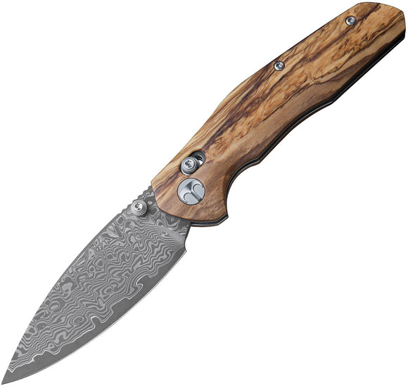 Bestechman Ronan Crossbar Lock Olive Wood Folding Damascus Pocket Knife KMK02M