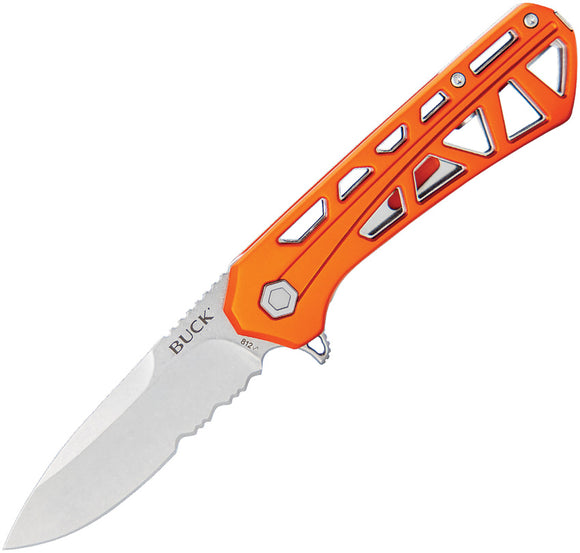 Buck Trace Linerlock Orange Aluminum Folding 7Cr17MoV Serrated Pocket Knife 812ORX