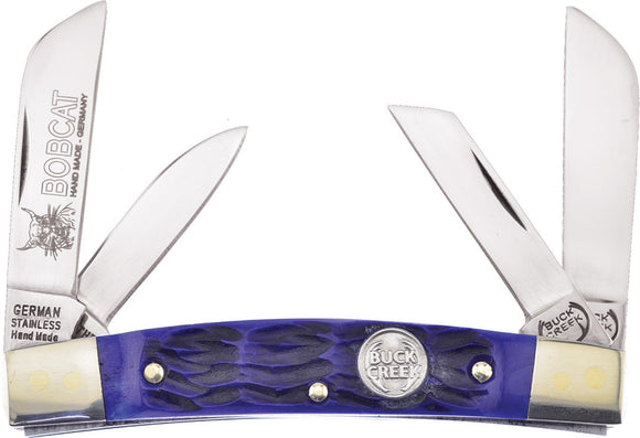 Buck Creek Bobcat Blue Pick Bone Folding Stainless Steel 4 Blade Pocket Knife 664BLPB
