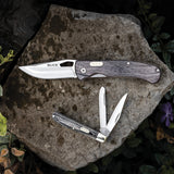 Buck 2pc Linerlock & Trapper Black Pakkawood Folding Stainless Knife Set CMBOME11