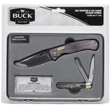 Buck 2pc Linerlock & Trapper Black Pakkawood Folding Stainless Knife Set CMBOME11