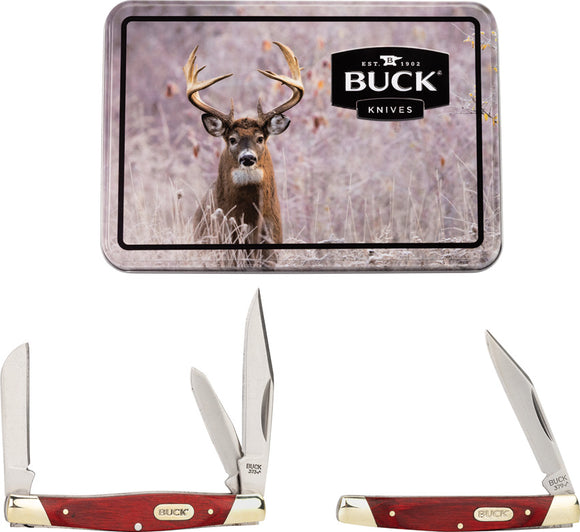 Buck Combo Slip Joint 2pc Set Red Wood Folding Stainless Pocket Knife CMBOWM20C