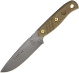 TOPS 9.25" Baja Fixed Black River Wash Blade Green Canvas Handle Knife