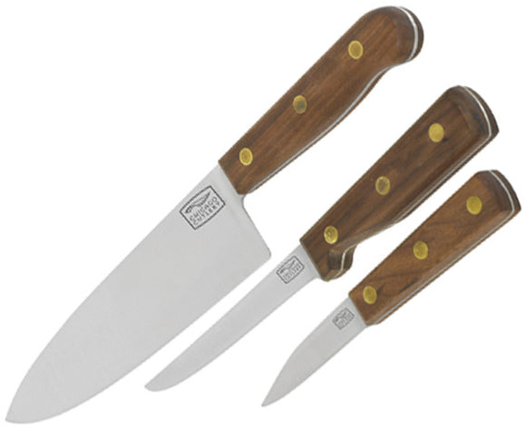 Chicago Cutlery 3pc Kitchen Tradition Walnut Paring Chef's Knife Set 13305
