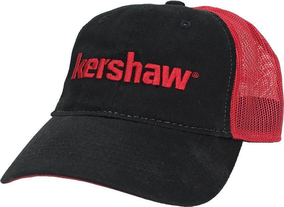 Kershaw Red Logo Black Front Baseball Style Visor Cap Mesh Back Men's Hat