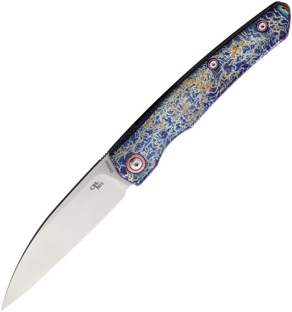 CH Knives Framelock Blue Titanium Folding Bohler M390 Pocket Knife 3550BL