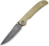Civivi Imperium Linerlock Olive Micarta Folding Damascus Pocket Knife 2107DS2
