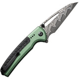 Civivi Sentinel Strike Button Lock Black & Green Aluminum & FRN Folding Damascus Knife 22025BDS1