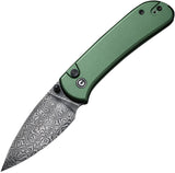 Civivi Qubit Button Lock Green Aluminum Folding Damascus Pocket Knife 22030EDS1