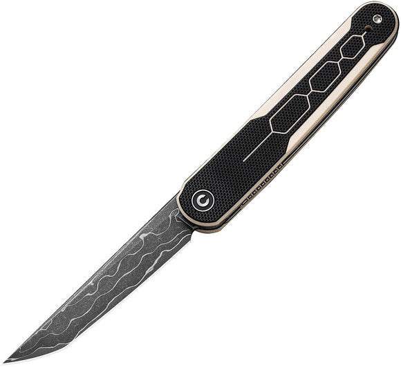 Civivi KwaiQ Linerlock Ivory & Black G10 Folding Damascus Pocket Knife 23015DS1