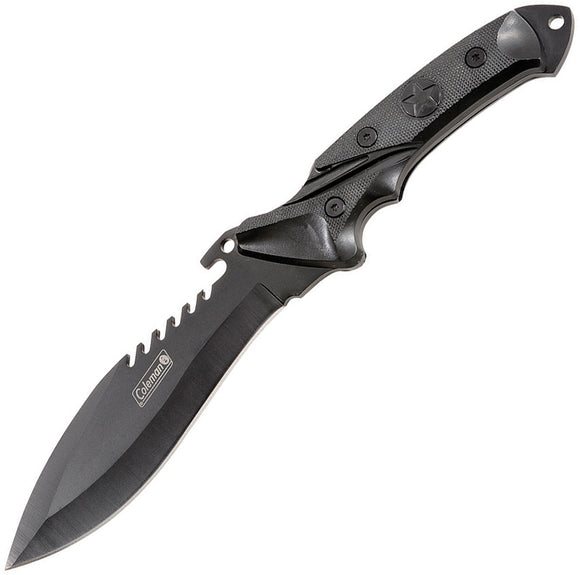 Coleman Black Stainless Sawback Fixed Blade Knife w/ Belt Sheath N2009