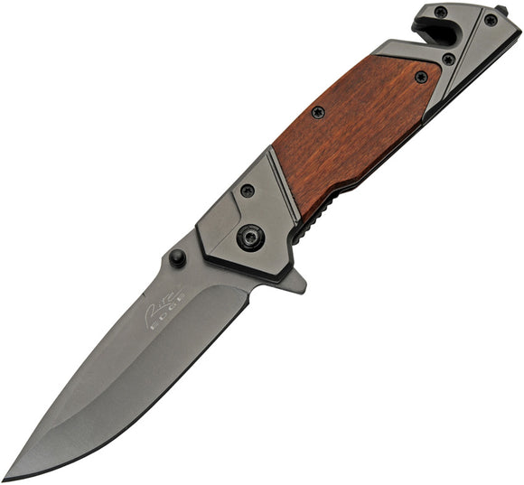 Rite Edge Pocket Knife Rescue Linerlock A/O Brown Wood Folding Stainless 300529