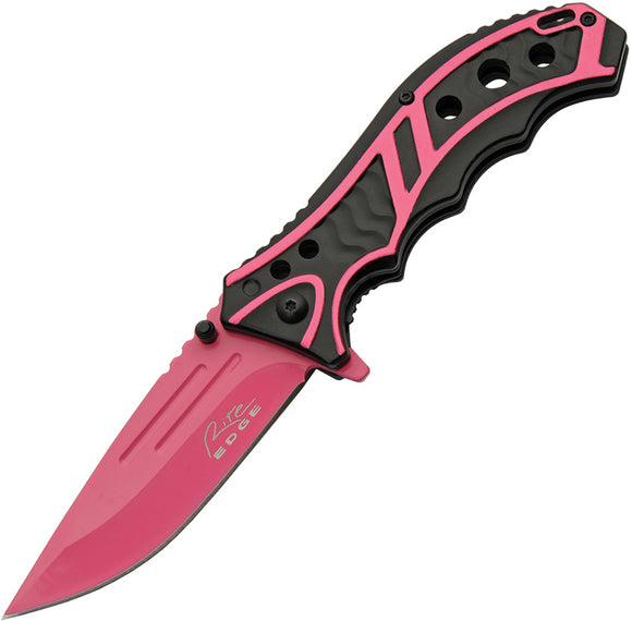 Rite Edge Caution Linerlock A/O Pink Aluminum Folding Pocket Knife 300585PK