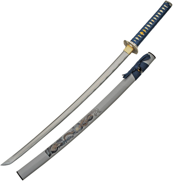 Water Dragon Katana Blue Cord Wrapped 1045 Carbon Steel Sword w/ Scabbard 926985