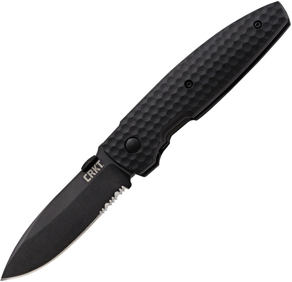 CRKT AUX Linerlock Folding Black Serrated Spear Pt Blade GRN Handle Knife 1221K