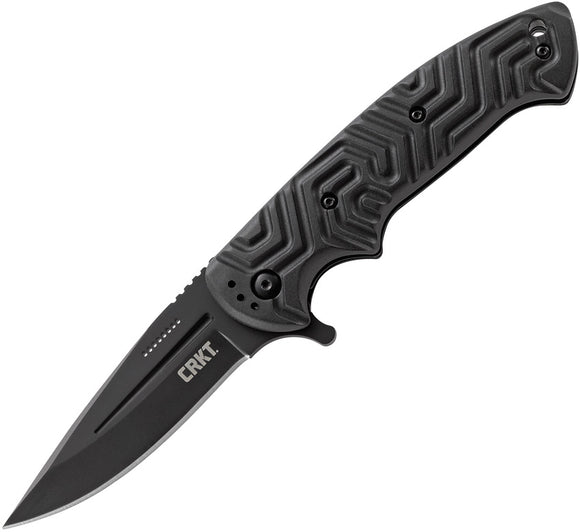 CRKT Acquisition Folding Stainless Drop Pt Blade Black GRN Handle Knife 2037