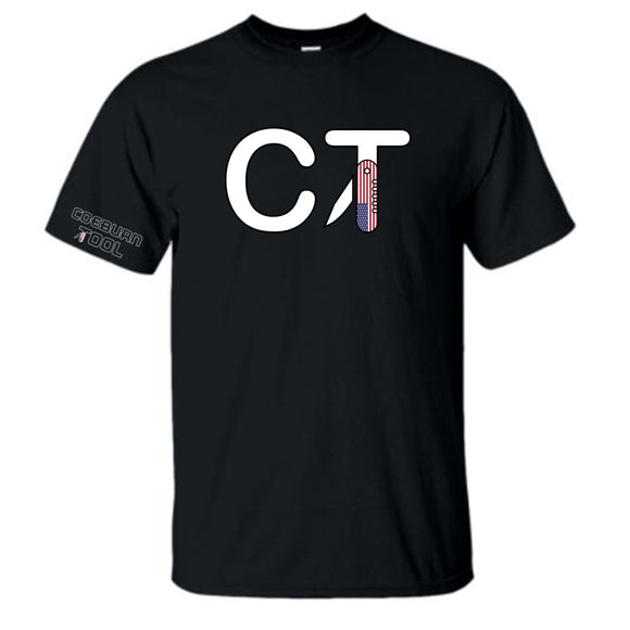 Coeburn Tool CT American Flag LG Logo Black Short Sleeve T-Shirt w/ Outline Coeburn Sleeve 2XL