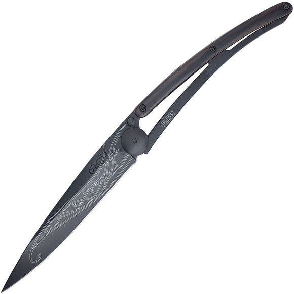 Deejo Elven Black Titanium Coated Linerlock 37g Ebony Wood Folding Knife 1GB136