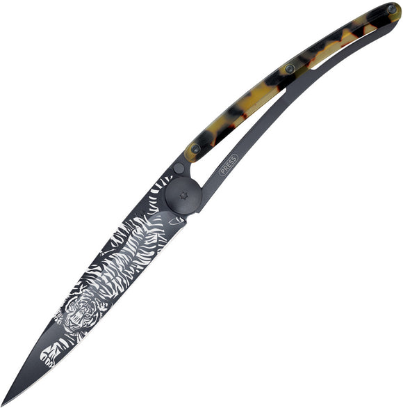 Deejo Tattoo Linerlock 37g Tiger Folding Knife 1gc100