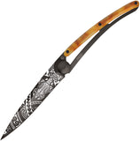 Deejo Tattoo Linerlock 37g Polynesian Design Faux Tortoise Shell Folding Pocket Knife 1GC206