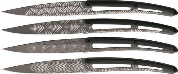 Deejo 4pc Titanium Coat Black Paperstone Art Deco Tattoo Steak Knife Set 4FS022