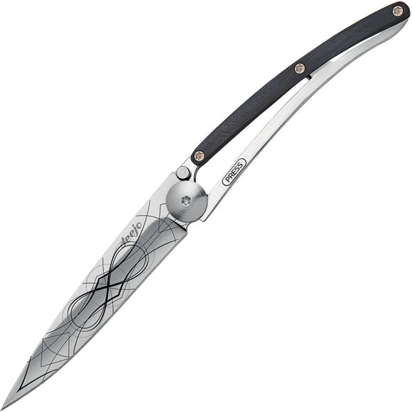 Deejo 27g Linerlock Infinity Tattoo Folding Blade Black Wood Handle Knife 9AB021