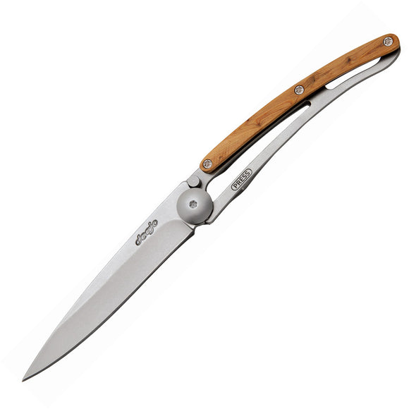 Deejo 27g Juniper Wood Handle Framelock Folding Stainless Blade Knife 9CB002