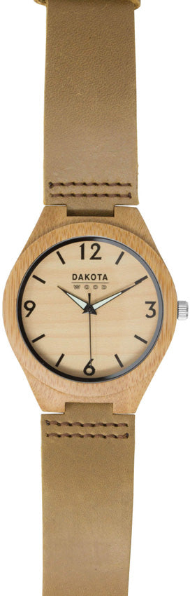 Dakota Lightweight Bamboo Face Wrist Watch w/ Brown Leather Band 2642