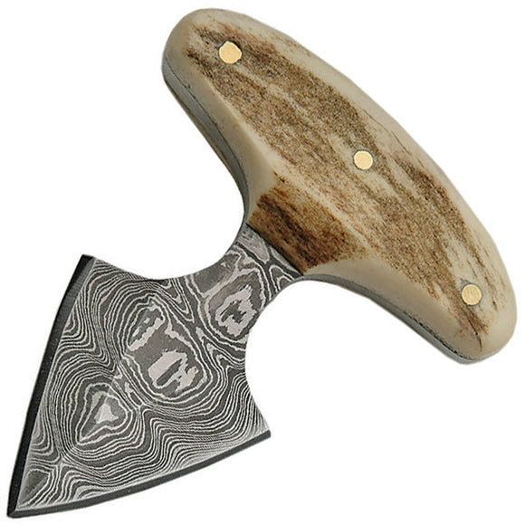 Damascus Stag Double Edge Push Dagger w/ Leather Belt Sheath 1119