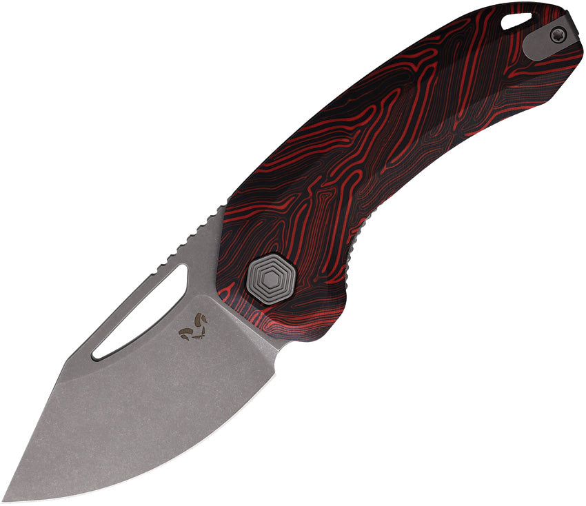 Damned Designs Anzu XL Linerlock Black & Red G10 Folding 14C28N