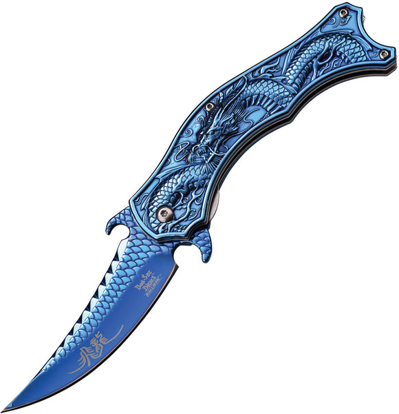 Dark Side Folding Knife Fantasy Blue Titanium Dragon 4.5