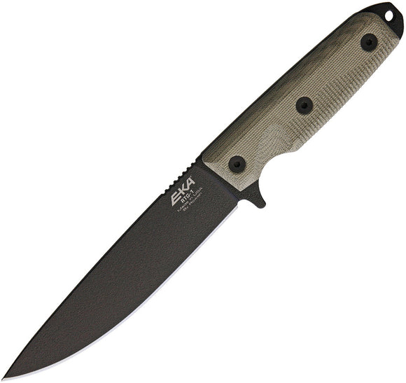 EKA RTG-1 Tan Canvas Micarta 1095HC Drop Point Fixed Blade Knife w/ Sheath 50020