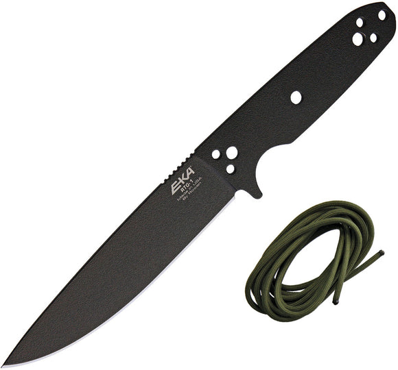 EKA RTG-1 Black Powder Coat 1095HC Drop Pt Fixed Blade Knife w/ Green Cord 50050