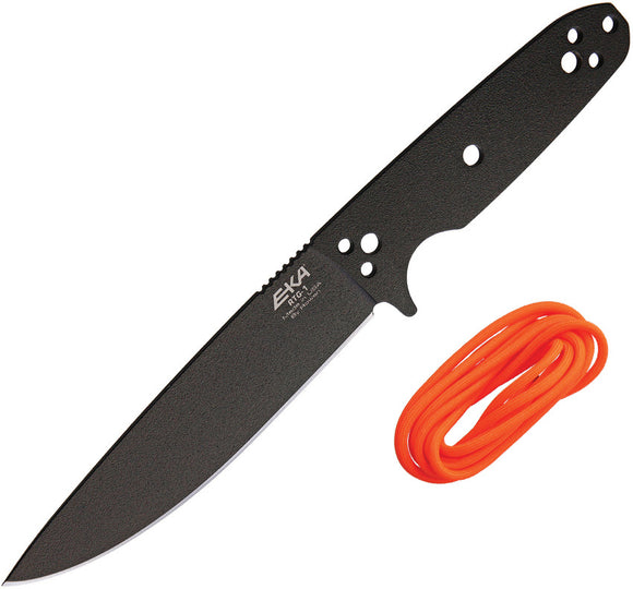 EKA RTG-1 Black 1095HC Drop Point Fixed Blade Knife w/ Orange Paracord 50060