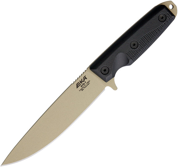 EKA RTG-1 Black G10 Tan 1095HC Drop Fixed Blade Knife w/ Belt Sheath 50130