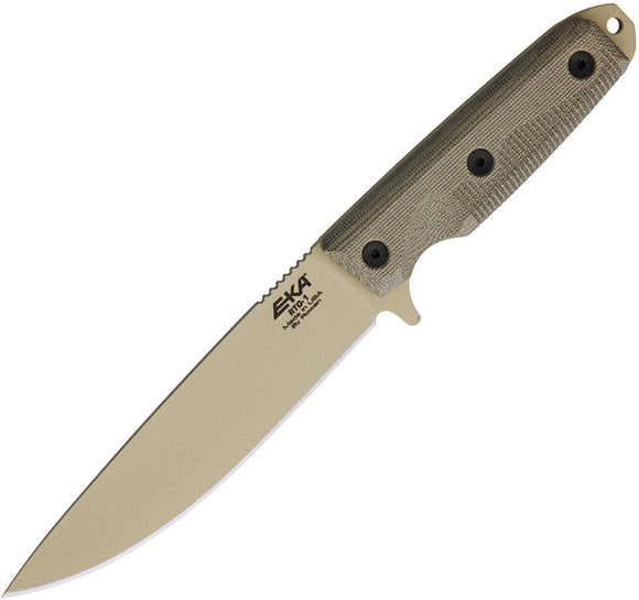 EKA RTG-1 Tan Canvas Micarta 1095HC Fixed Blade Knife w/ Belt Sheath 50140