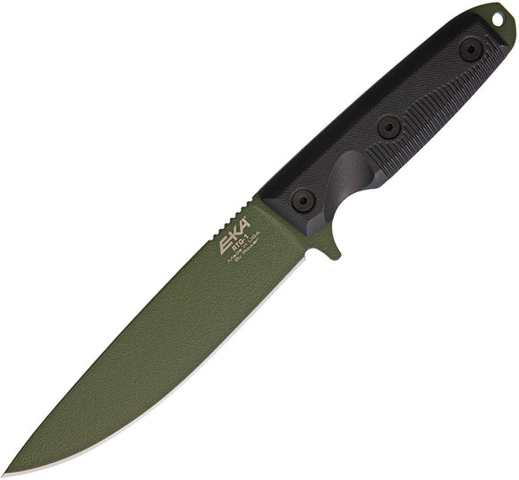 EKA RTG-1 Black G10 OD Green 1095HC Drop Point Fixed Blade Knife w/ Sheath 50170