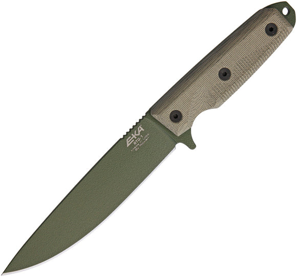 EKA RTG-1 Tan Micarta OD Green 1095HC Drop Pt Fixed Blade Knife w/ Sheath 50180