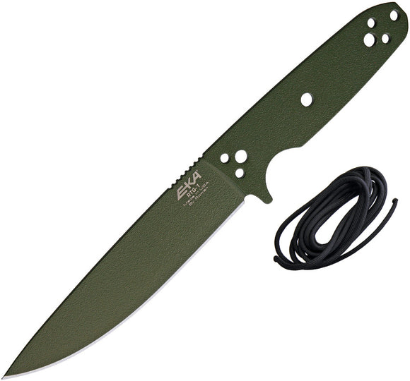 EKA RTG-1 Green Powder Coat 1095HC Drop Pt Fixed Blade Knife w/ Black Cord 50190