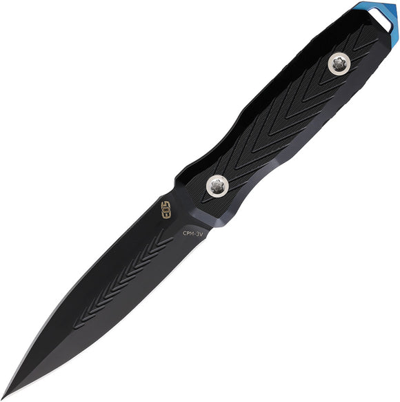 EOS Mini Thresher Black/Blue Aluminum CPM-3V Fixed Blade Knife w/ Sheath 087