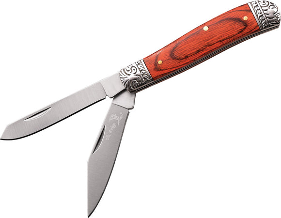 Elk Ridge Trapper Brown Wood Folding Stainless Steel Pocket Knife 220DB