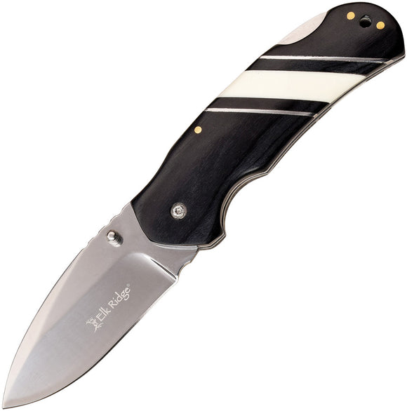 Elk Ridge Lockback Black/White Pakkawood Folding 3Cr13 Pocket Knife 949BK