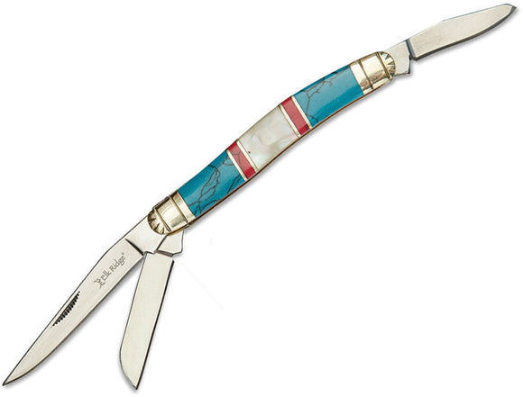 Elk Ridge Small Stockman Blue/White MOP Folding Stainless Pocket Knife 953BMOP