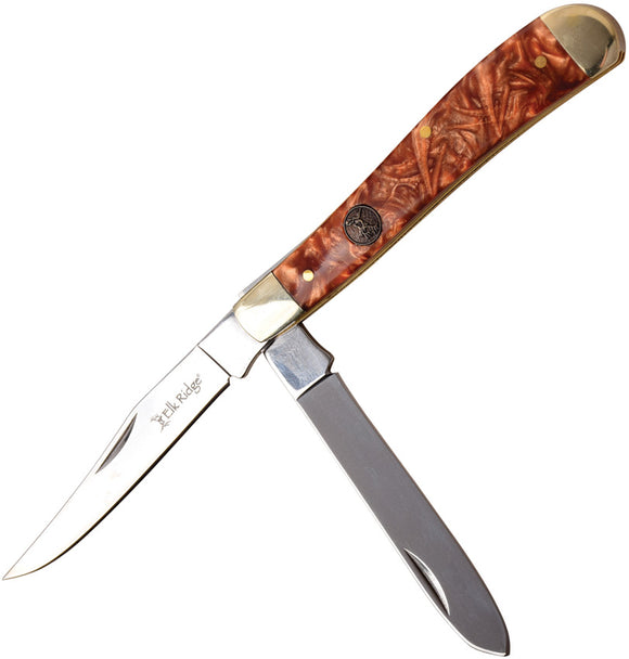 Elk Ridge Trapper Brown Swirl Resin Folding Stainless Steel Pocket Knife 954BR