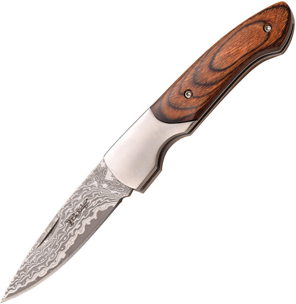 Elk Ridge Pakkawood Brown Pakkawood Folding Damascus Pocket Knife 968PW
