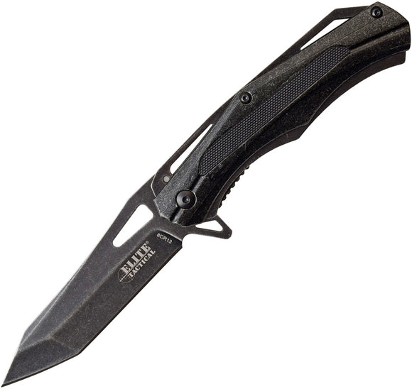 Elite Tactical Linerlock Stonewash Black Aluminum Handle Folding Knife 1026SW