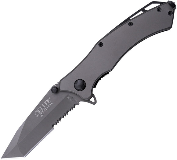 Elite Tactical Linerlock Gray Titanium A/O Serrated Folding Knife A1020TSSO