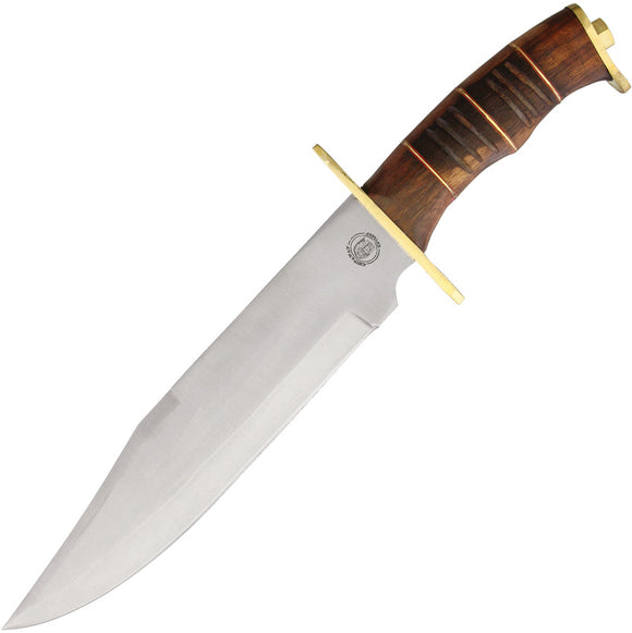 Frost Cutlery Bear Hunter Bowie Brown Wood Stainless Fixed Blade Knife CW903