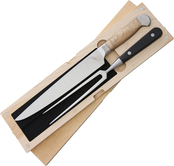 Ferrum Estate 2pc Fixed Carving Maple Wood Handle Knife & Fork Kitchen Set E0200