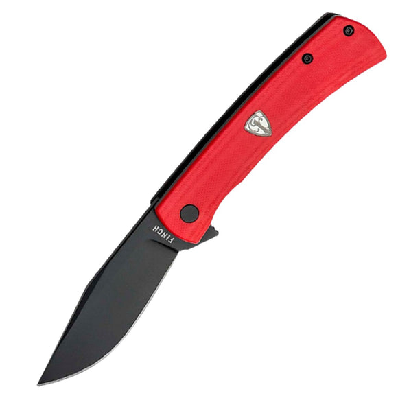 Finch Halo Pocket Knife Linerlock Red Head G10 Folding Sandvik 14C28N Blade 4001